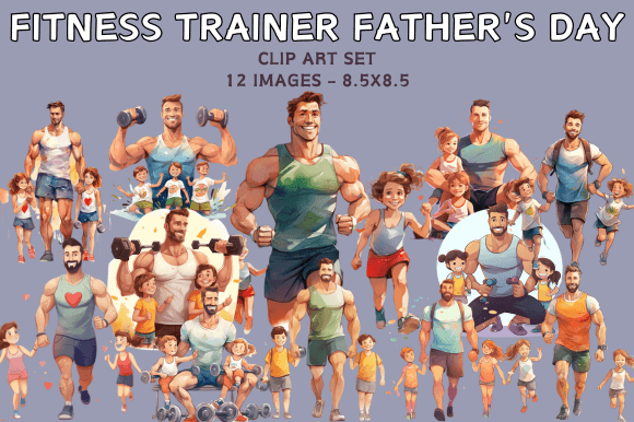 Download Fitness Trainer Father's Day Clip Art Se - Premium Resources
