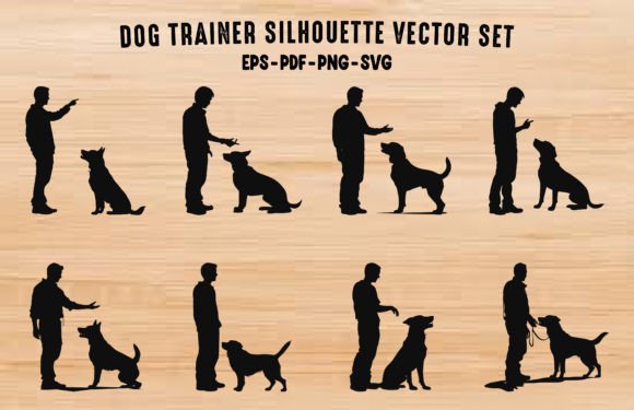 Download Dog Trainer Silhouettes Black Vector Set - Premium Resources